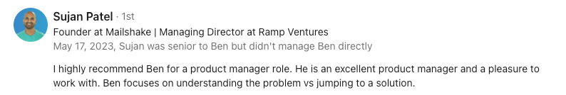 Recommendation from Sujan